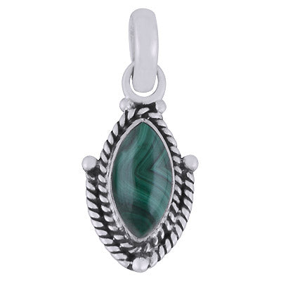 Beautifully Handcrafted Twisted Wire Work Around Malachite Marquise Shape 925 Sterling Solid Silver Pendant - R101980-10