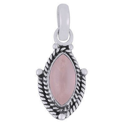 Beautifully Handcrafted Twisted Wire Work Around Rose Quartz Marquise Shape 925 Sterling Solid Silver Pendant - R101980-11
