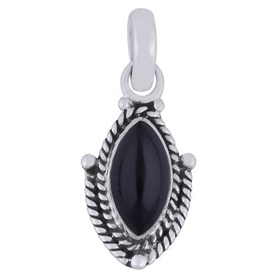 Beautifully Handcrafted Twisted Wire Work Around Black Onyx Marquise Shape 925 Sterling Solid Silver Pendant - R101980-12