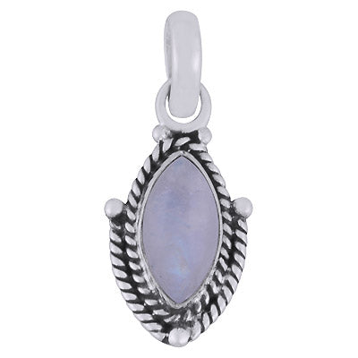 Beautifully Handcrafted Twisted Wire Work Around Rainbow Moonstone Marquise Shape 925 Sterling Solid Silver Pendant - R101980-4