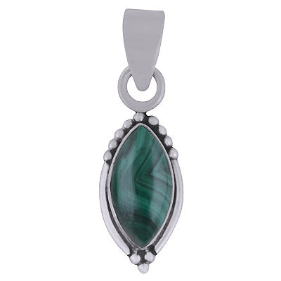 Stunning Rawa Work Around Malachite Marquise Shape 925 Sterling Solid Silver Pendant - R101981-11