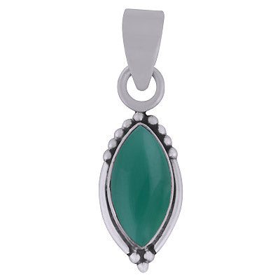 Stunning Rawa Work Around Green Onyx Marquise Shape 925 Sterling Solid Silver Pendant - R101981-8