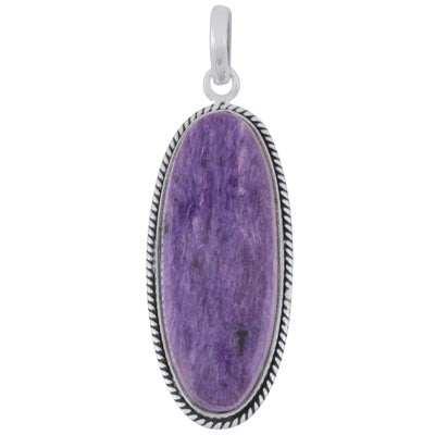 Beautiful Textured Wire Around Charoite Oval Shape 925 Sterling Solid Silver Pendant - R101984-14