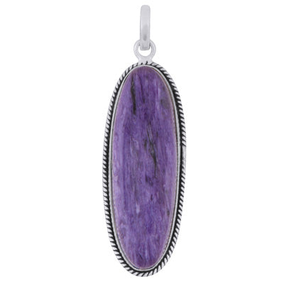 Beautiful Textured Wire Around Charoite Oval Shape 925 Sterling Solid Silver Pendant - R101984-15