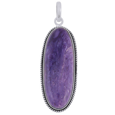 Beautiful Textured Wire Around Charoite Oval Shape 925 Sterling Solid Silver Pendant - R101984-16