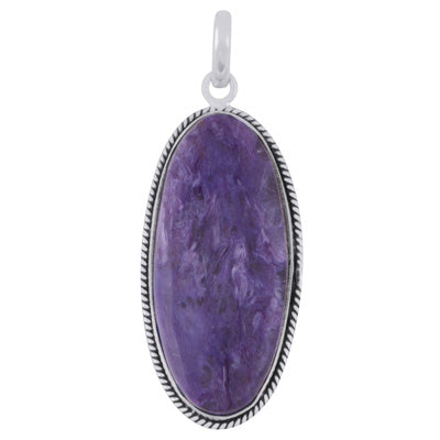 Beautiful Textured Wire Around Charoite Oval Shape 925 Sterling Solid Silver Pendant - R101984-18