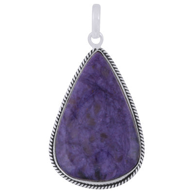 Beautiful Textured Wire Around Charoite Pear Shape 925 Sterling Solid Silver Pendant - R101984-23