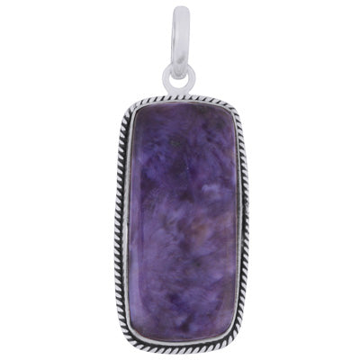 Beautiful Textured Wire Around Charoite Rectangle Shape 925 Sterling Solid Silver Pendant - R101984-25