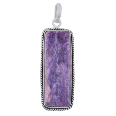 Beautiful Textured Wire Around Charoite Rectangle Shape 925 Sterling Solid Silver Pendant - R101984-27