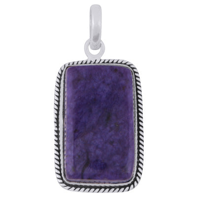 Beautiful Textured Wire Around Charoite Rectangle Shape 925 Sterling Solid Silver Pendant - R101984-28