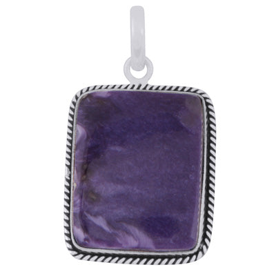 Beautiful Textured Wire Around Charoite Rectangle Shape 925 Sterling Solid Silver Pendant - R101984-30