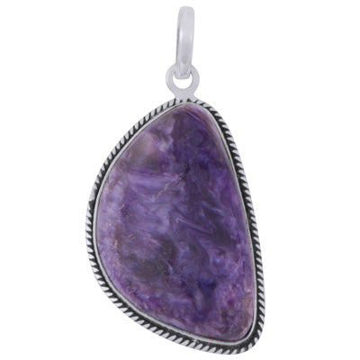 Beautiful Textured Wire Around Charoite Fancy Shape 925 Sterling Solid Silver Pendant - R101984-33