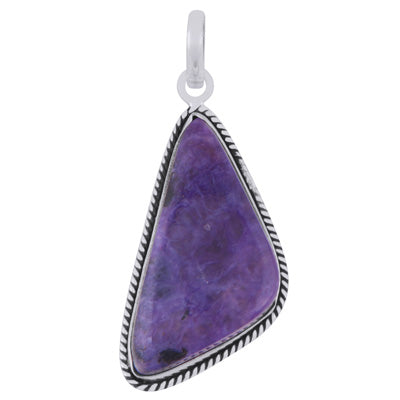 Beautiful Textured Wire Around Charoite Fancy Shape 925 Sterling Solid Silver Pendant - R101984-34