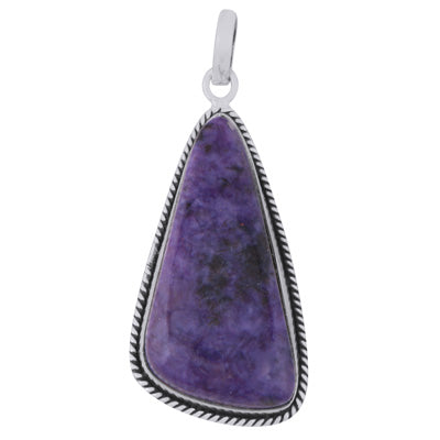 Beautiful Textured Wire Around Charoite Fancy Shape 925 Sterling Solid Silver Pendant - R101984-35