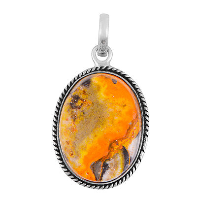 Beautiful Textured Wire Around BumbleBee Jasper Oval Shape 925 Sterling Solid Silver Pendant - R101986-21