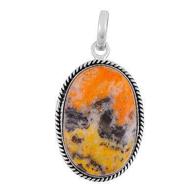 Beautiful Textured Wire Around BumbleBee Jasper Oval Shape 925 Sterling Solid Silver Pendant - R101986-23