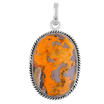 Beautiful Textured Wire Around BumbleBee Jasper Oval Shape 925 Sterling Solid Silver Pendant - R101986-24