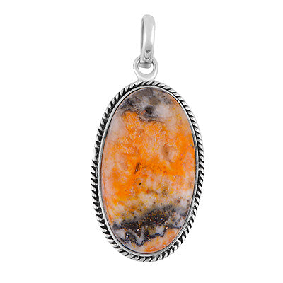 Beautiful Textured Wire Around BumbleBee Jasper Oval Shape 925 Sterling Solid Silver Pendant - R101986-25