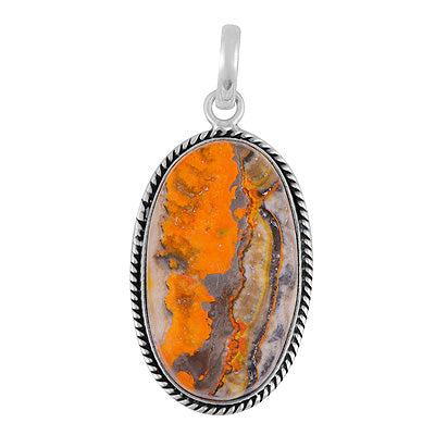 Beautiful Textured Wire Around BumbleBee Jasper Oval Shape 925 Sterling Solid Silver Pendant - R101986-26
