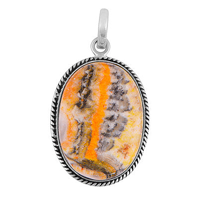 Beautiful Textured Wire Around BumbleBee Jasper Oval Shape 925 Sterling Solid Silver Pendant - R101986-28