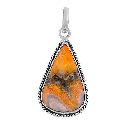 Beautiful Textured Wire Around BumbleBee Jasper Pear Shape 925 Sterling Solid Silver Pendant - R101986-30
