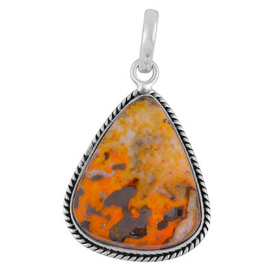 Beautiful Textured Wire Around BumbleBee Jasper Pear Shape 925 Sterling Solid Silver Pendant - R101986-33