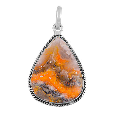 Beautiful Textured Wire Around BumbleBee Jasper Pear Shape 925 Sterling Solid Silver Pendant - R101986-34