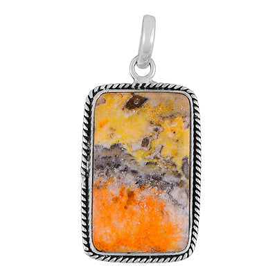 Beautiful Textured Wire Around BumbleBee Jasper Rectangle Shape 925 Sterling Solid Silver Pendant - R101986-35