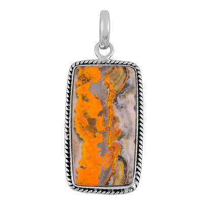Beautiful Textured Wire Around BumbleBee Jasper Rectangle Shape 925 Sterling Solid Silver Pendant - R101986-36