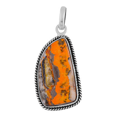 Beautiful Textured Wire Around BumbleBee Jasper Fancy Shape 925 Sterling Solid Silver Pendant - R101986-39