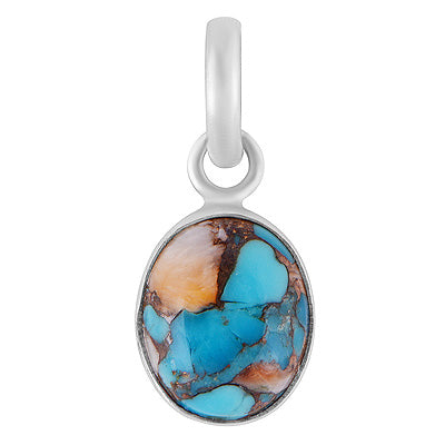Plain Collet Natural Oyster Copper Turquoise Oval Shape 925 Sterling Solid Silver Pendant - R101990-24