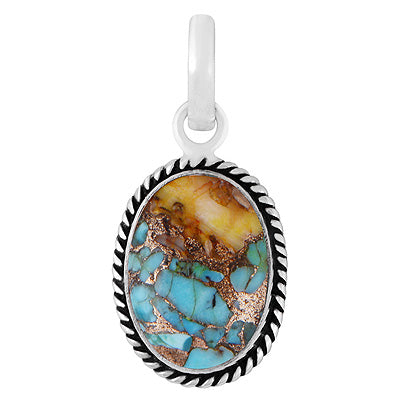 Authentic Wire Work Around Oyster Copper Turquoise Oval Shape 925 Sterling Solid Silver Pendants - R101991-17