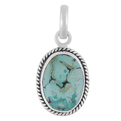 Authentic Wire Work Around Turquoise Oval Shape 925 Sterling Solid Silver Pendant - R101991-18