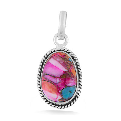 Authentic Wire Work Around Pink Dahlia Copper Turquoise Fancy Shape 925 Sterling Solid Silver Pendants - R101991-21