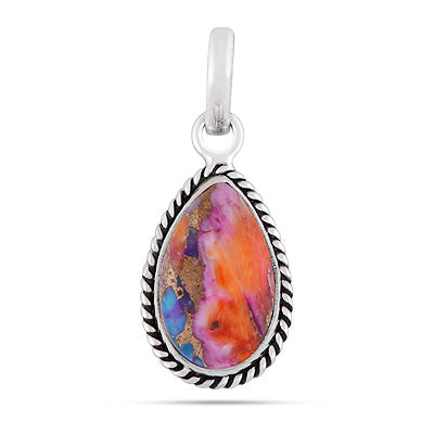 Authentic Wire Work Around Pink Dahlia Copper Turquoise Pear Shape 925 Sterling Solid Silver Pendants - R101991-22