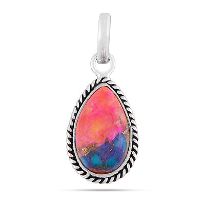 Authentic Wire Work Around Pink Dahlia Copper Turquoise Pear Shape 925 Sterling Solid Silver Pendants - R101991-23