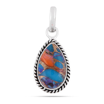 Authentic Wire Work Around Pink Dahlia Copper Turquoise Pear Shape 925 Sterling Solid Silver Pendants - R101991-24