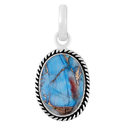 Authentic Wire Work Around Peacock Dahlia Copper Turquoise Oval Shape 925 Sterling Solid Silver Pendants - R101991-25