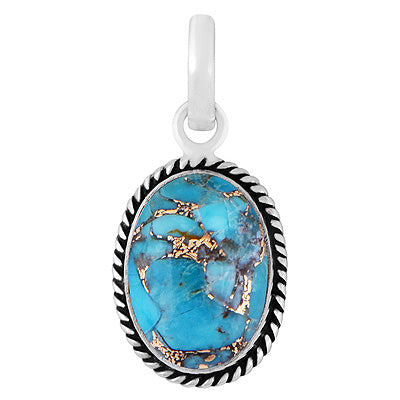Authentic Wire Work Around Blue Copper Turquoise Oval Shape 925 Sterling Solid Silver Pendants - R101991-28