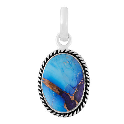 Authentic Wire Work Around Peacock Dahlia Copper Turquoise Oval Shape 925 Sterling Solid Silver Pendants - R101991-6