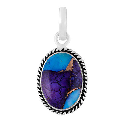 Authentic Wire Work Around Peacock Dahlia Copper Turquoise Oval Shape 925 Sterling Solid Silver Pendants - R101991-7
