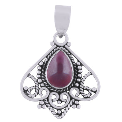 Gorgeous Handcrafted Twisted Wire Work Around Garnet Pear Shape 925 Sterling Solid Silver Pendant - R101993-2