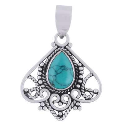 Gorgeous Handcrafted Twisted Wire Work Around Turquoise Pear Shape 925 Sterling Solid Silver Pendant - R101993-3