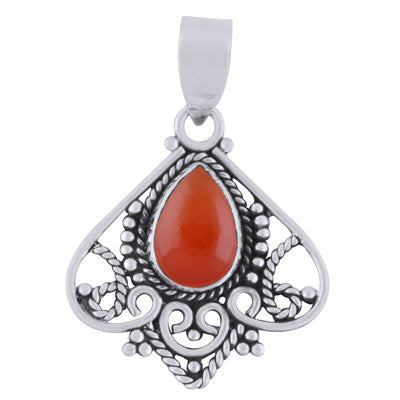Gorgeous Handcrafted Twisted Wire Work Around Carnelian Pear Shape 925 Sterling Solid Silver Pendant - R101993-7