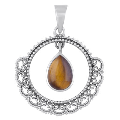 Gorgeous work Around Dangling Gemstone Tiger's Eye Pear Shape 925 Sterling Solid Silver Pendant - R101998-11