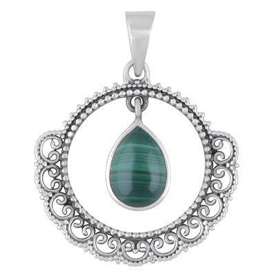 Gorgeous work Around Dangling Gemstone Malachite Pear Shape 925 Sterling Solid Silver Pendant - R101998-12