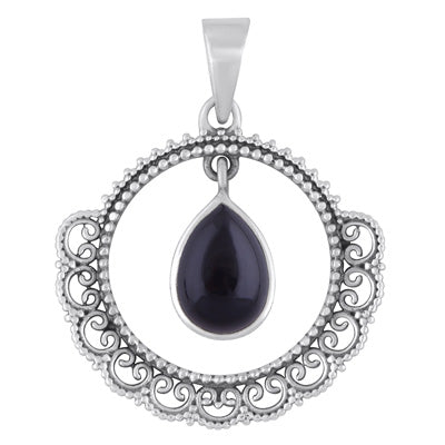 Gorgeous work Around Dangling Gemstone Black Onyx Pear Shape 925 Sterling Solid Silver Pendant - R101998-14