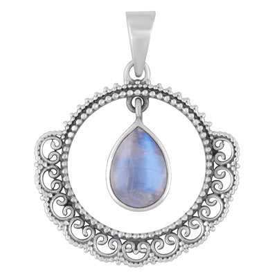 Gorgeous work Around Dangling Gemstone Rainbow Moonstone Pear Shape 925 Sterling Solid Silver Pendant - R101998-4