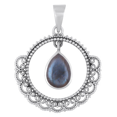 Gorgeous work Around Dangling Gemstone Labradorite Pear Shape 925 Sterling Solid Silver Pendant - R101998-5