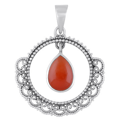 Gorgeous work Around Dangling Gemstone Carnelian Pear Shape 925 Sterling Solid Silver Pendant - R101998-7